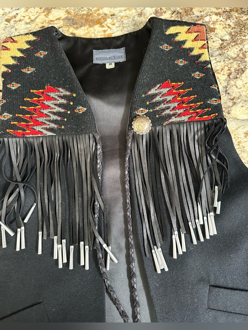 Gorgeous vtg Krista Koeppe designer wool beaded vest w fringe collectible
Rare - Picture 6 of 16